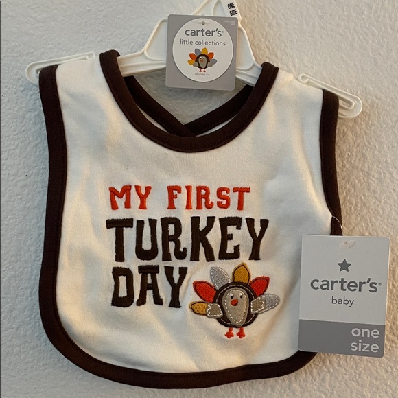 Carter's My First Turkey Day Bib - White and Brown - Picture 1 of 4